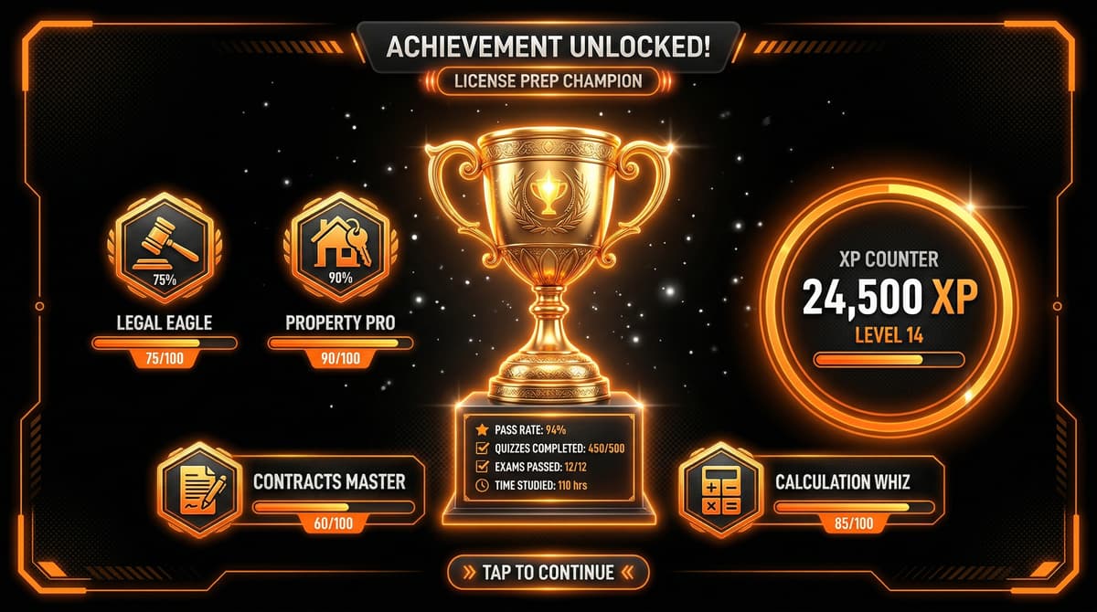 Achievement system with badges, XP, and progress tracking